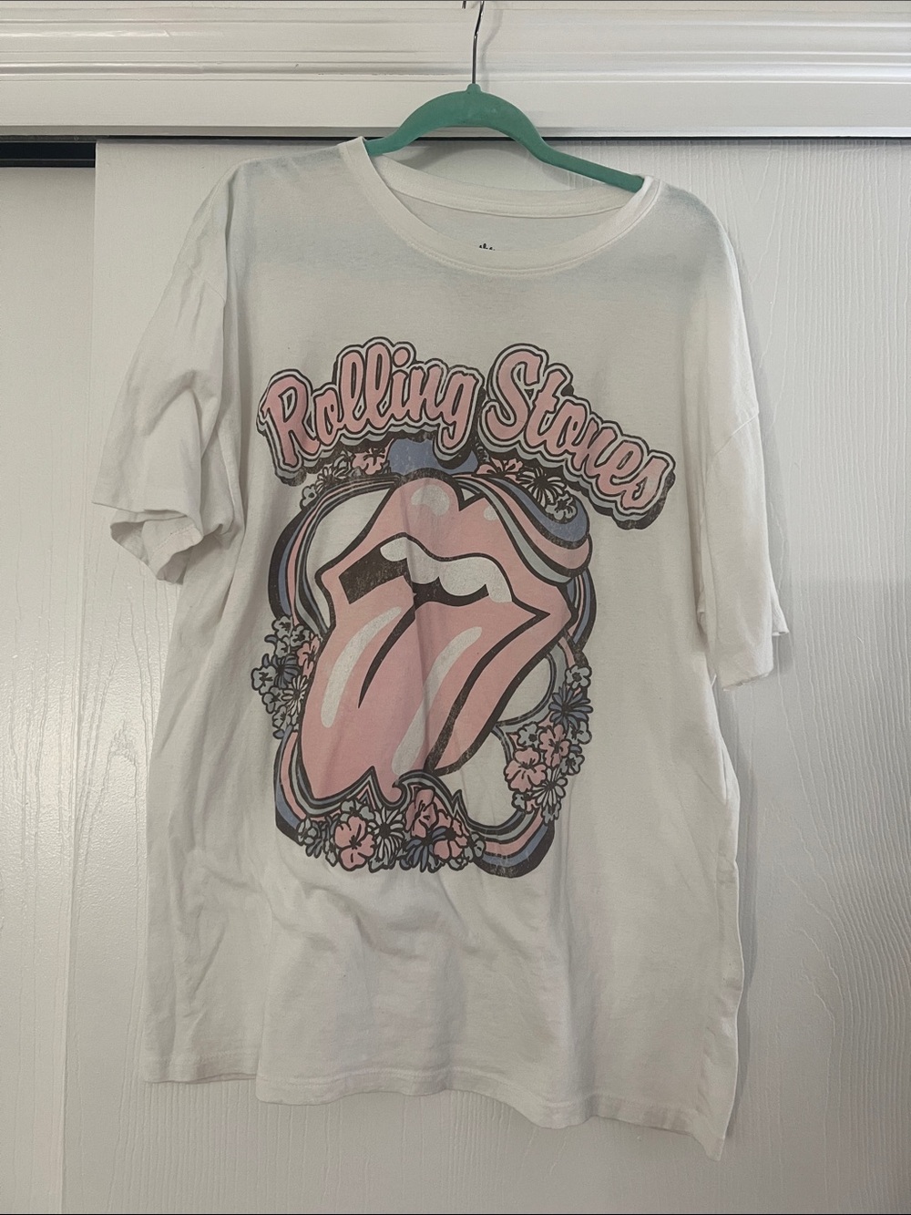 the Rolling Stones White Tee with Pink Graphic